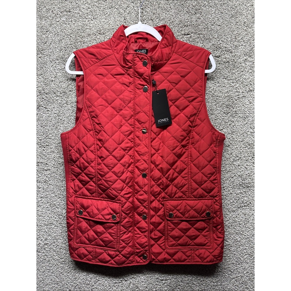 Jones New York Signature Quilted Vest Women's‎ Large Red Lightweight Button NWT